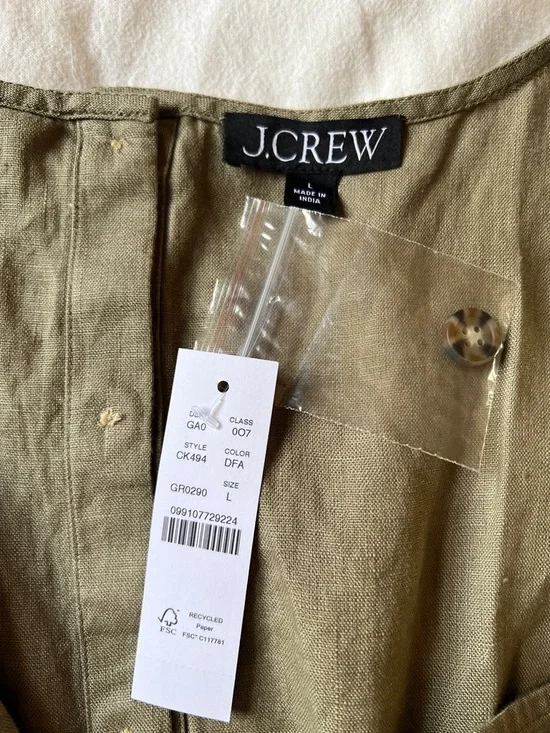J. Crew Olive Square-Neck Linen Crop Tank - Picture 2 of 4